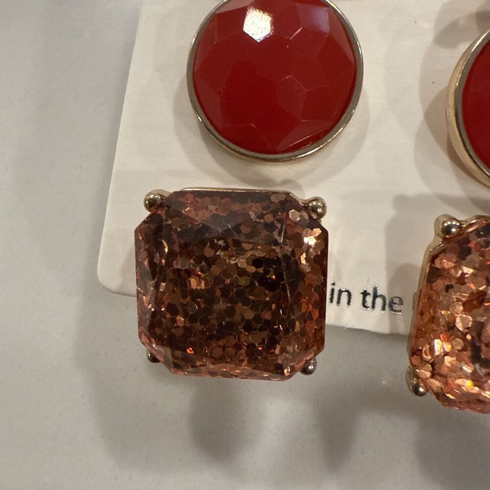 Mia Collection Costume Jewelry 3 Sets Red Earrings Post NEW - Picture 4 of 6